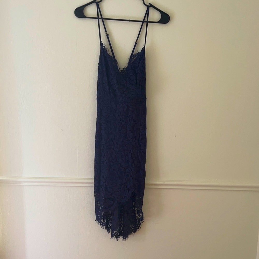 Lulus Cocktail Dress. Navy Blue, lace mid-length